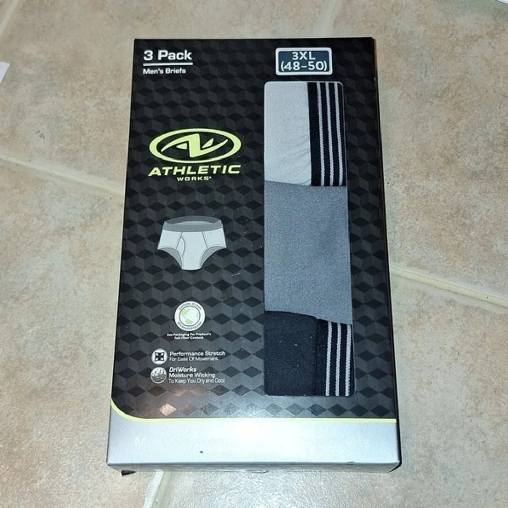 Athletic Works Mens 3PK Performance Briefs 3XL 48-50 Moisture Wicking Grey Black